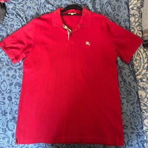 Burberry Men's Red Polo Shirt with Embroidered Logo
